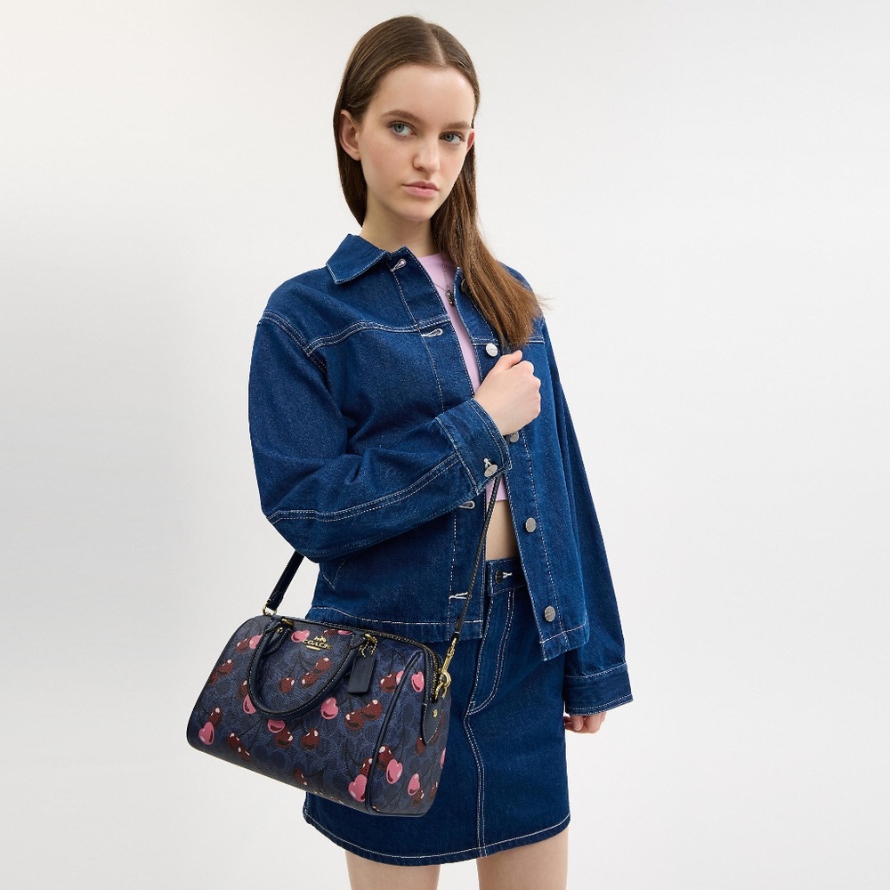 Rowan Satchel Bag In Signature Canvas With Cherry Print